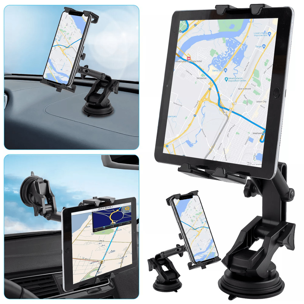 Car Tablet Mount Phone Holder For Windshield Dashboard Rotating IPad IPhone GPS Stand With UltraSt 0