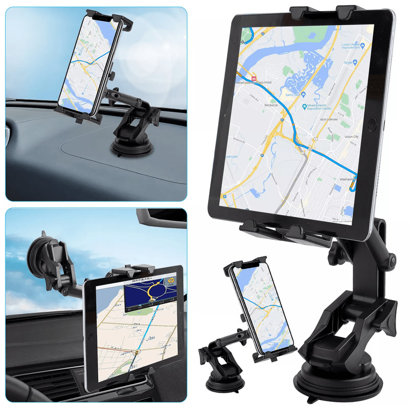 Car Tablet Mount Phone Holder For Windshield Dashboard Rotating IPad IPhone GPS Stand With UltraSt 0