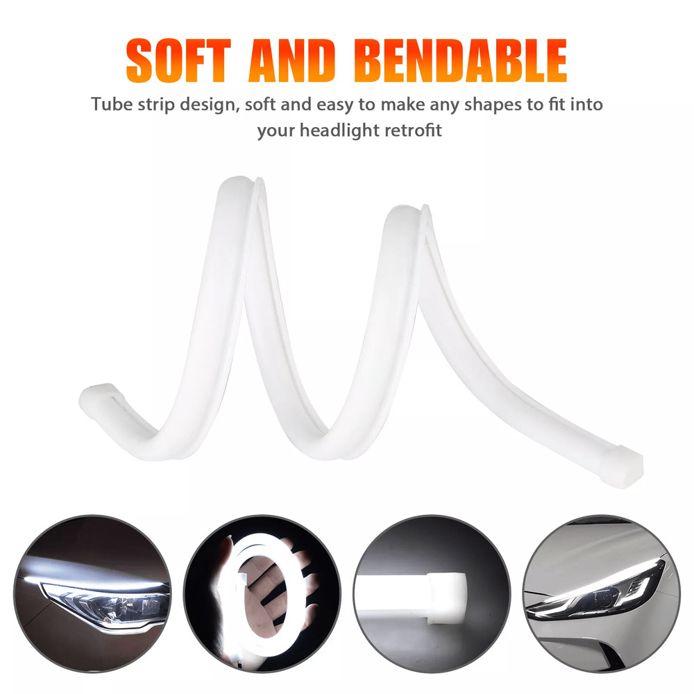 White Flexible LED Strip Lights For Car Headlights Waterproof 6000K Daytime Running DRL Light Strip 6