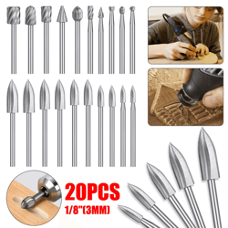 20pc wood carving & engraving drill bits set – high-speed steel milling cutter kit for dremel rotary tools