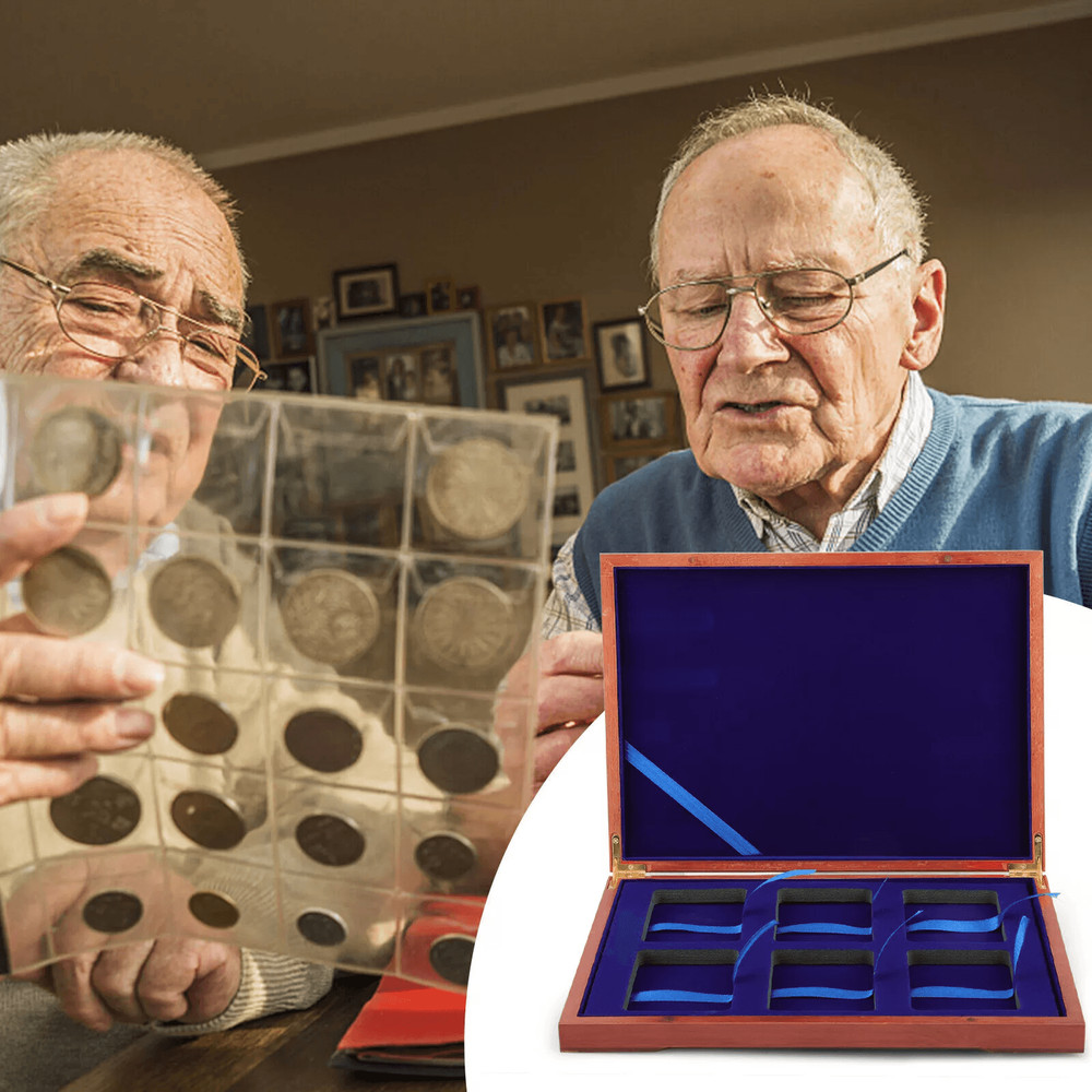 Solid Wood Display Storage Box Case For Certified Coin Holder Slabs Collectible Coin Organizer With 1