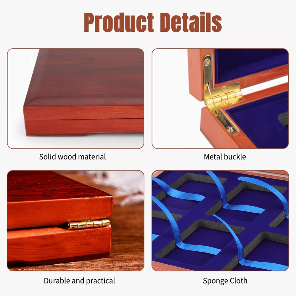 Solid Wood Display Storage Box Case For Certified Coin Holder Slabs Collectible Coin Organizer With 2