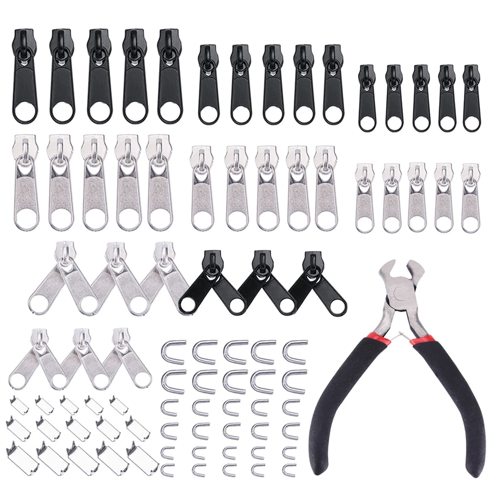 AllinOne Zipper Fix Kit Complete Removable Rescue Replacement Set With Plier For Clothing Bags Tent 9