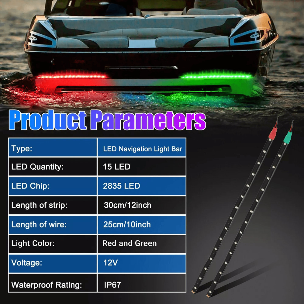 Red Green Submersible Navigation Light Waterproof Marine Boat Bow LED Strips For Pontoon Yacht Ding 6