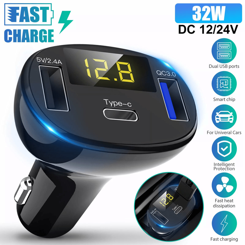 Fast Charge Dual USB TypeC PD Car Charger Adapter For IPhone Android Devices 0