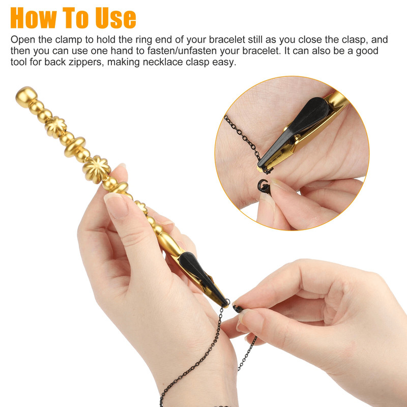 2X Bracelet Wearing Helper Stick Tool Long Clamp Chain Fastener Clip Plastic Hand Chain Aid For One 3