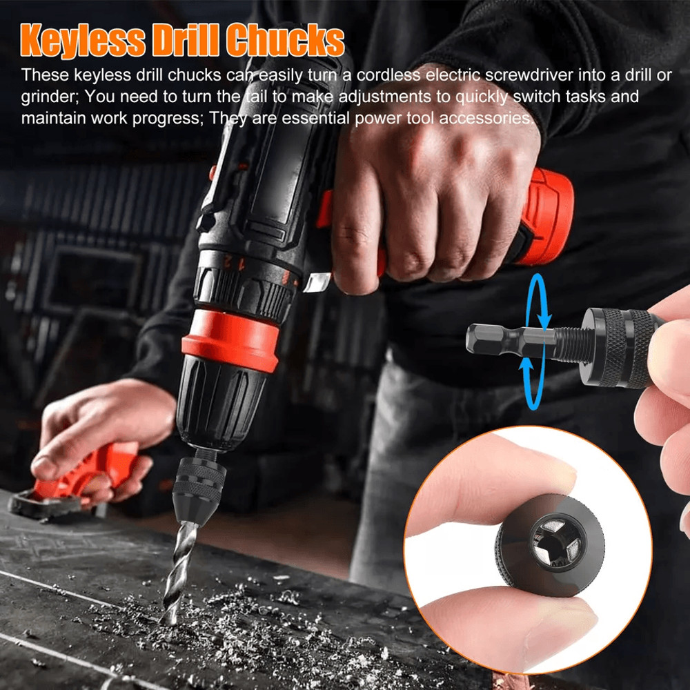 Keyless Chuck Conversion Hex Shank Adapter Drill Bit Quick Change Driver For Power Screwdrivers And 1