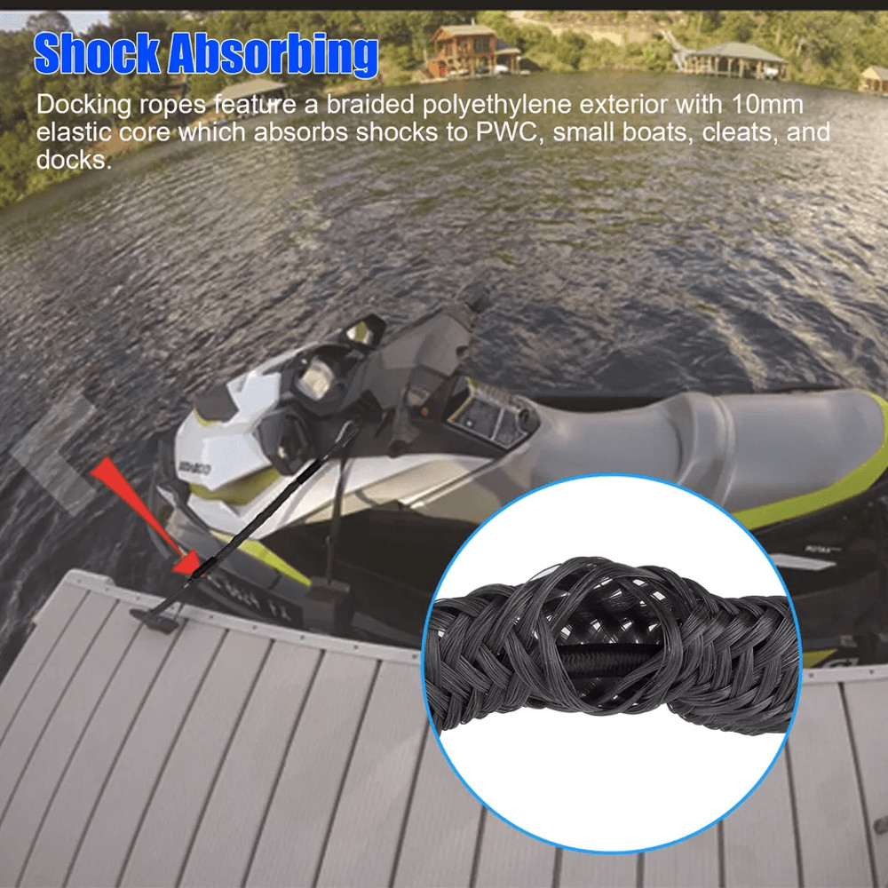Black Marine Bungee Dock Lines Stretchable Mooring Ropes With Hooks 3