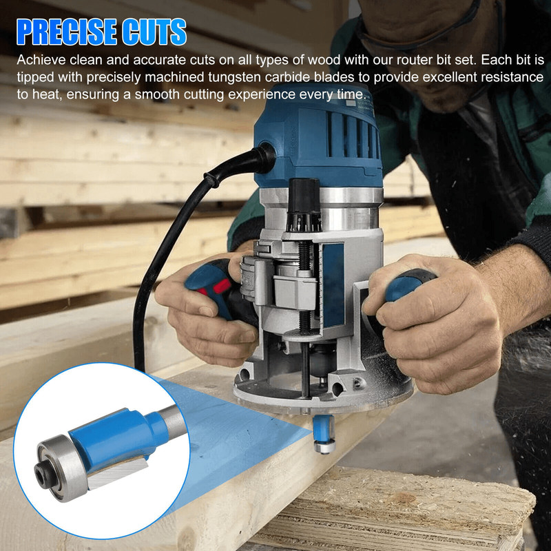 12 Piece Tungsten Carbide Router Bit Set Shank Woodworking Tools For Trimming Grooving Edging  DIY  2
