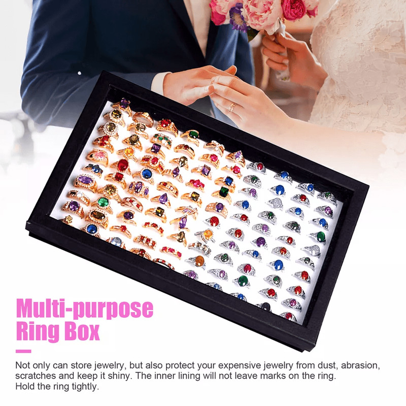 Premium Jewelry Ring Display Organizer Case Tray Faux Leather Earring Storage Box With 100 Slots Fo 3