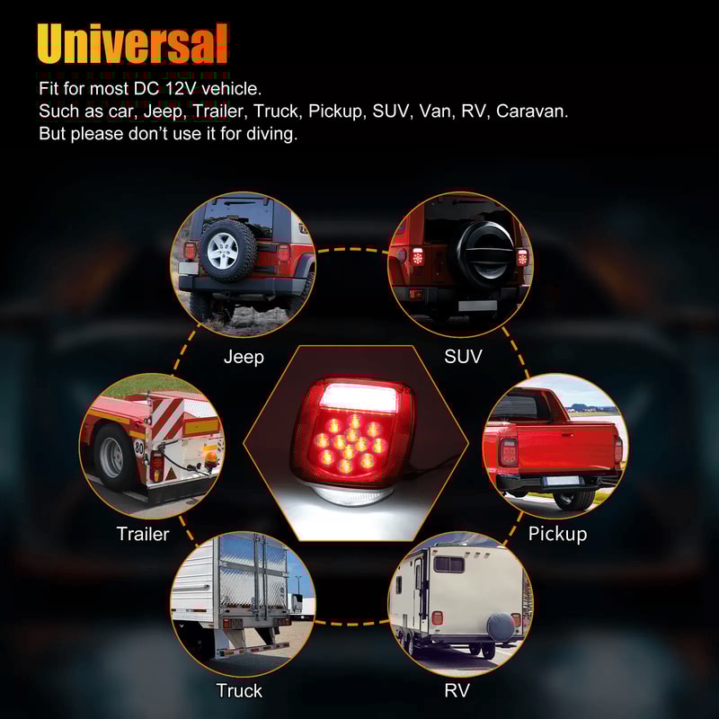 1 Pair Rear 39 LED Tail Lights Brake License Plate Lamp Waterproof Square Stop Turn Tail Light For 2