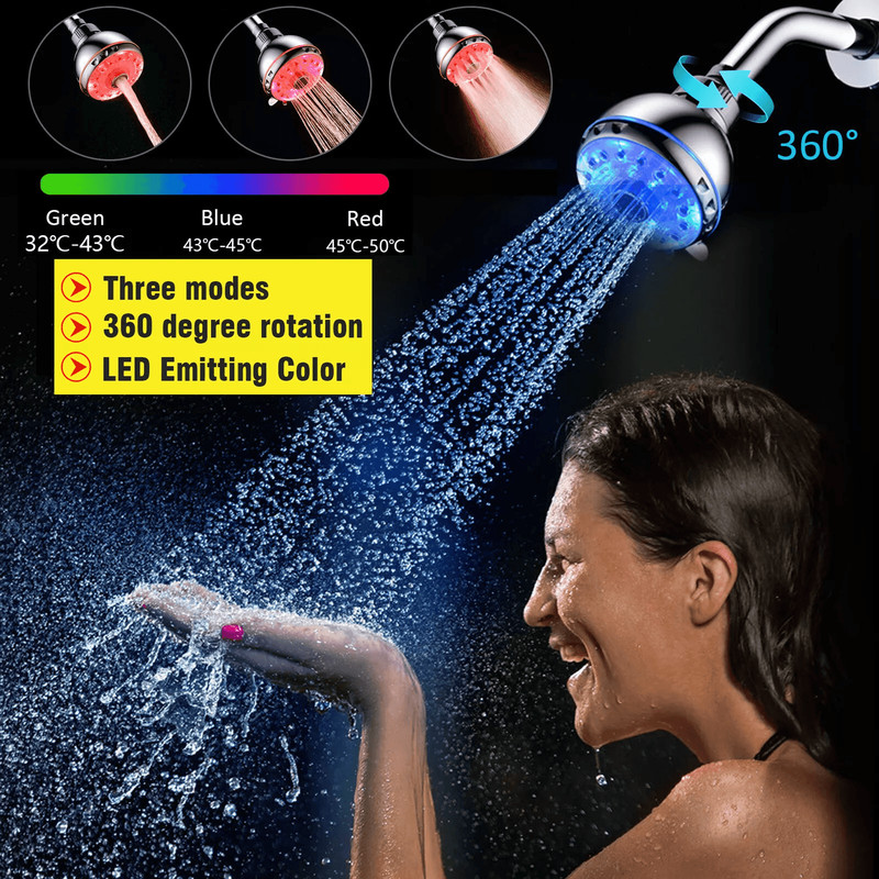 ColorChanging LED Shower Head With 7 RGB Lights And Water Filtration For Bathroom Spa Experience 0