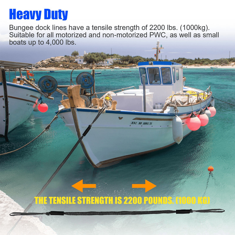 2X Marine Bungee Cord Dock Line Heavy Duty Boat Mooring Rope Tie Down Stretchable Docking Line Floa 3