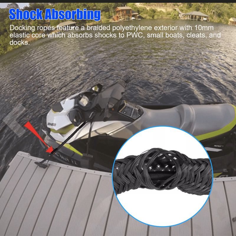 2X Marine Bungee Cord Dock Line Heavy Duty Boat Mooring Rope Tie Down Stretchable Docking Line Floa 2