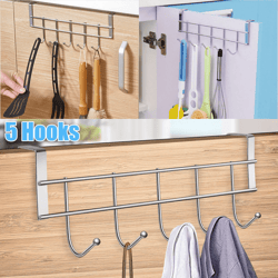 over the door 5 hooks rack stainless steel towel hanger for clothes, coats, hats ideal for home bathroom organization