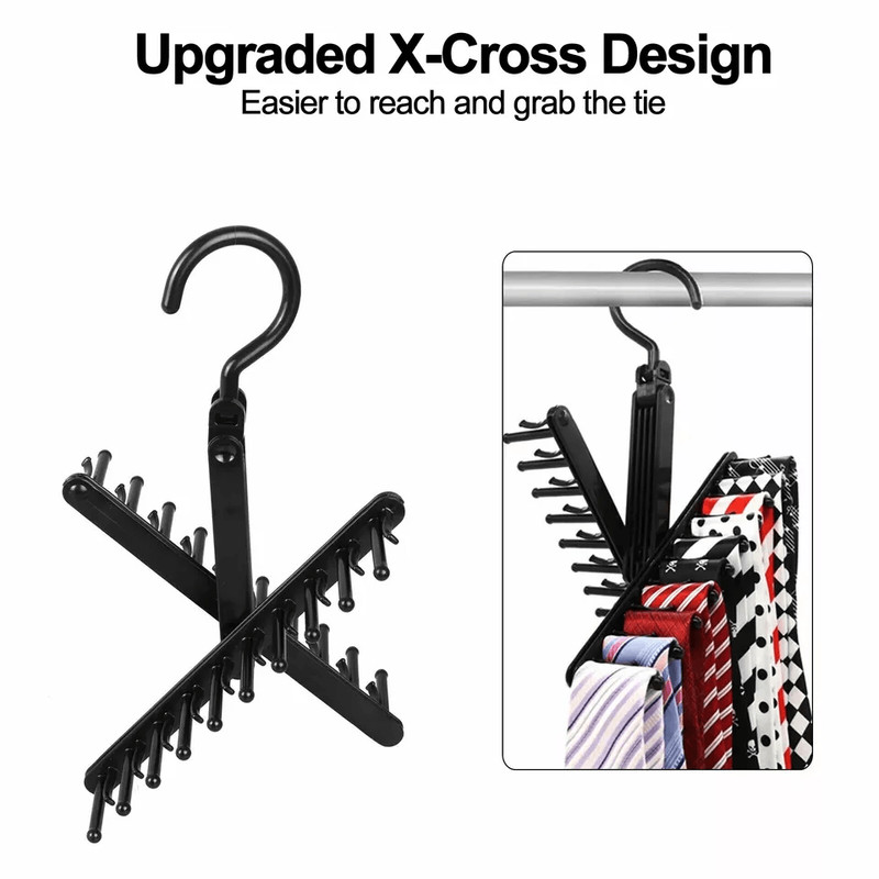 20 Hook Cross X Tie  Belt Hanger NonSlip Closet Organizer With Swivel Design 3