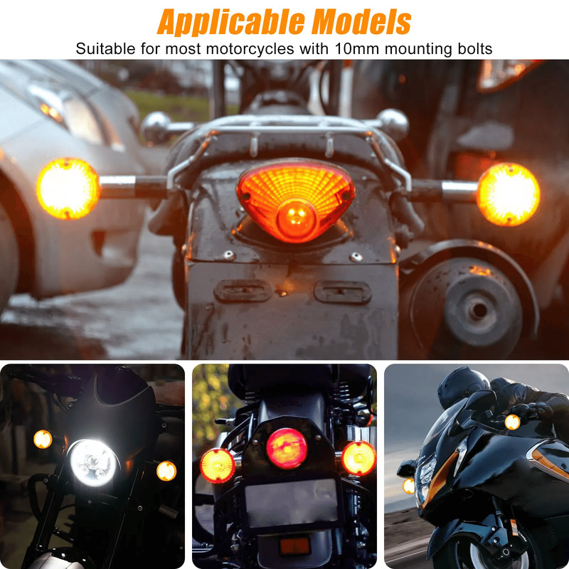 4X Motorcycle Turn Signals Blinker Lights Amber Black 12V LED Indicator Lights For Yamaha Kawasaki 1