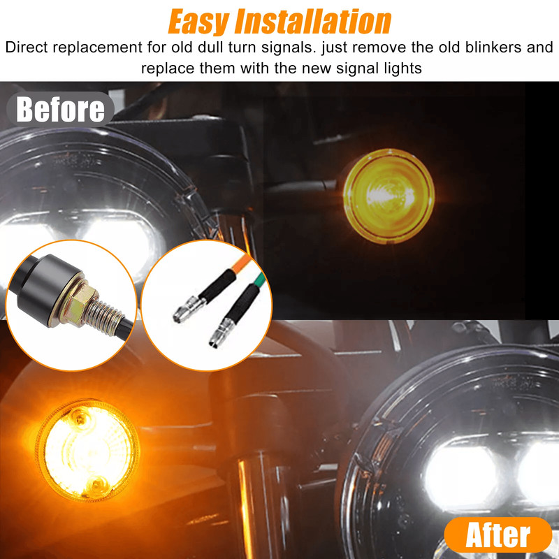 4X Motorcycle Turn Signals Blinker Lights Amber Black 12V LED Indicator Lights For Yamaha Kawasaki 6