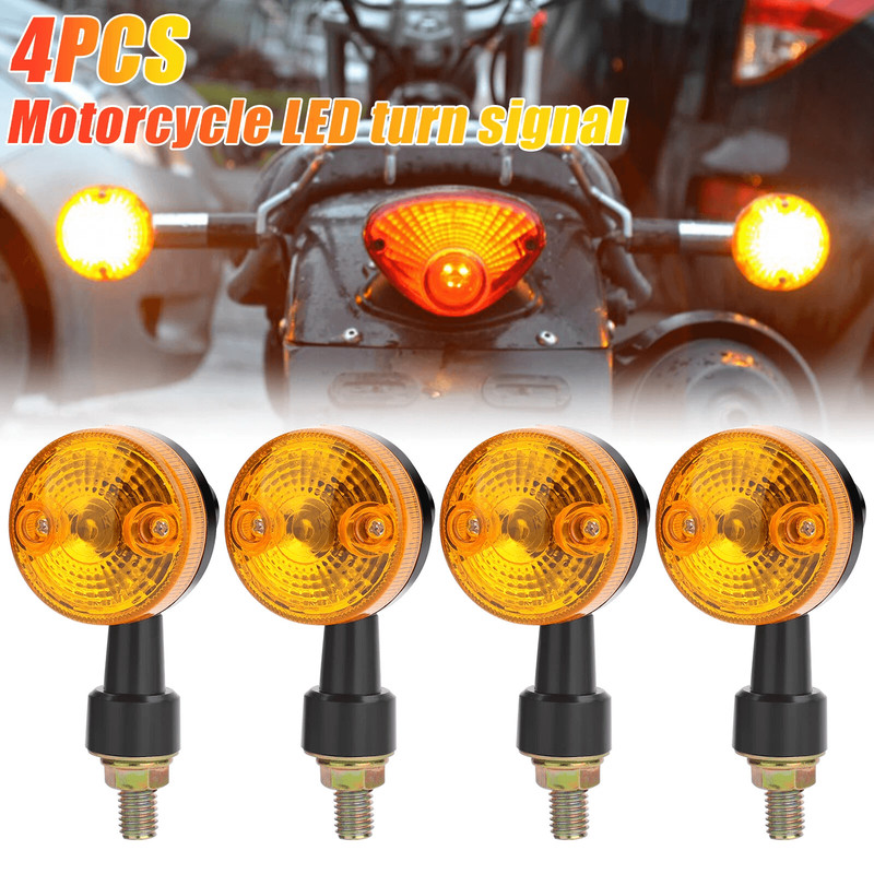 4X Motorcycle Turn Signals Blinker Lights Amber Black 12V LED Indicator Lights For Yamaha Kawasaki 0
