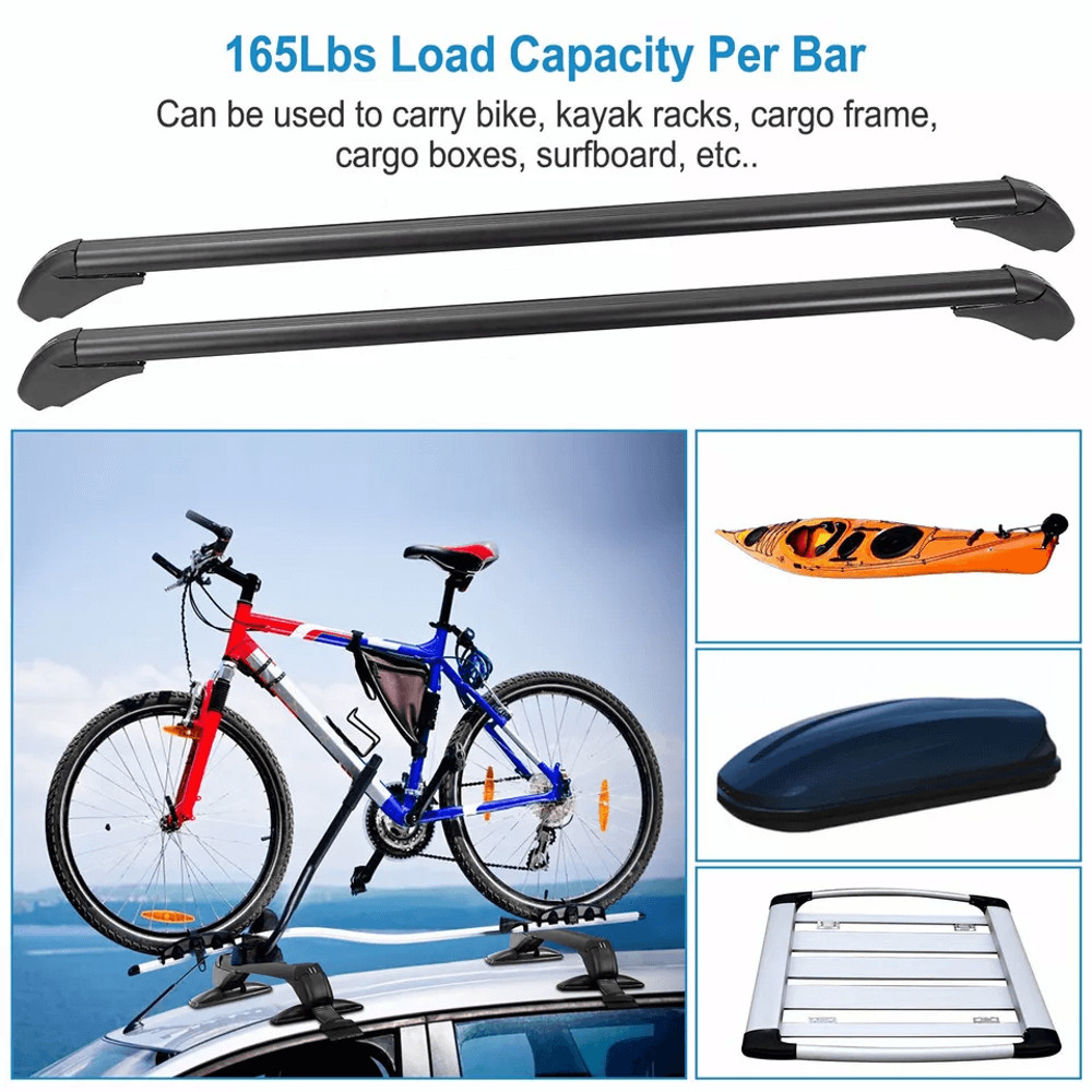 Universal Car Top Roof Rack Cross Bar HeavyDuty Aluminum Luggage Carrier W Lock Fits Most Vehicles 2