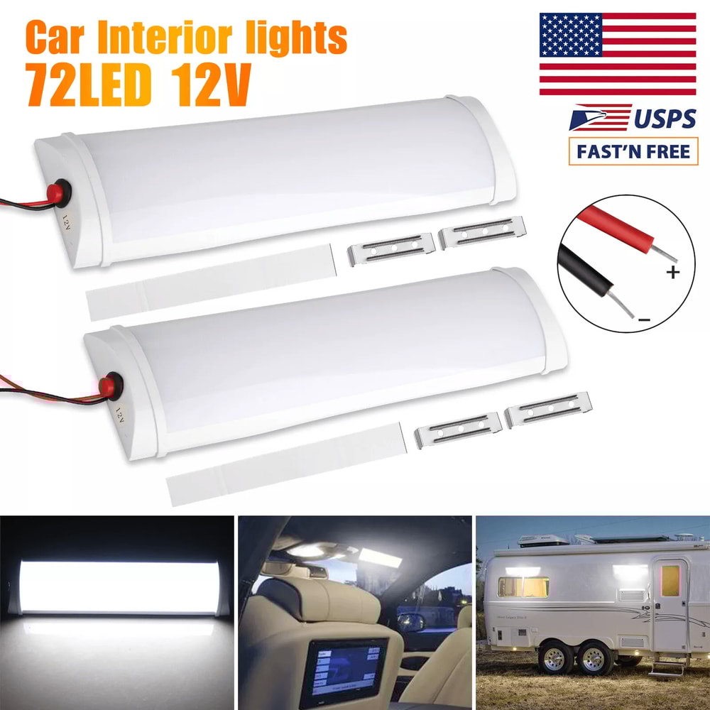 2x 12V 72 LED Car Interior Roof Light Dome Lamp For RV Camper Trailer Trunk Van SUV Ceiling Light B 0