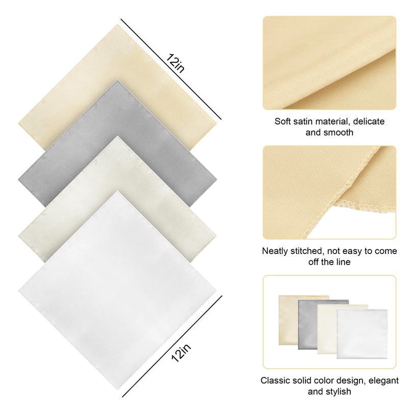 12Pcs Solid Satin Men Handkerchiefs Hanky Pocket Square Set Classic Vintage Plain Hankies For Suit 4