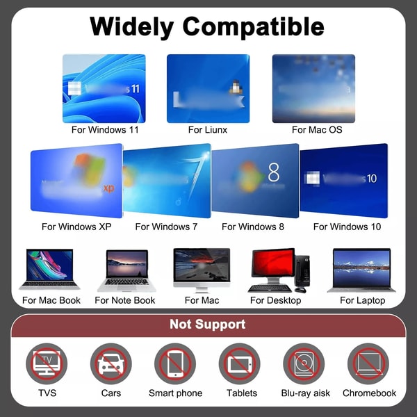 External CD DVD Drive USB Player Reader Writer For PC Laptop Windows 7 8 10 Portable DVD With SDTF 4