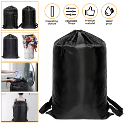 heavy duty large laundry backpack bag, shoulder strap luggage storage with drawstring closure