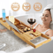 Bamboo Bath Tray Table Bathtub Caddy Tray Adjustable Over The Tub Shelf Bath Holder Desk With Wine 0