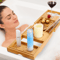 Bamboo Bath Tray Table Bathtub Caddy Tray Adjustable Over The Tub Shelf Bath Holder Desk With Wine 1