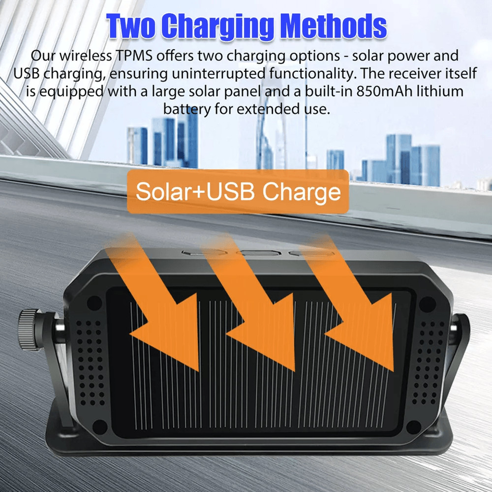 Wireless Solar TPMS LCD Car Tire Pressure Monitoring System With External Sensors RealTime Pressure 1