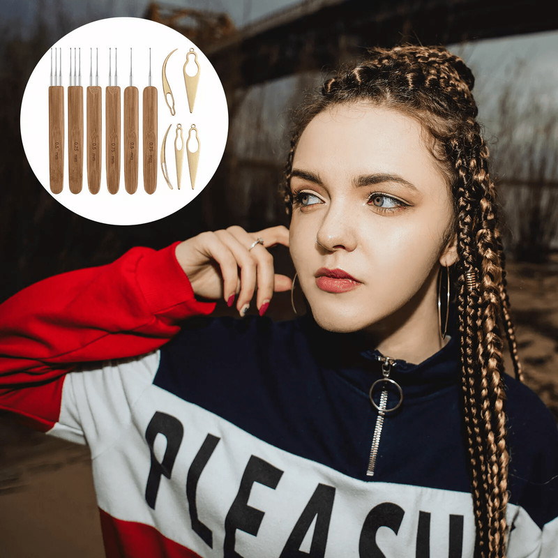 10PCS Bamboo Handle Crochet Dreadlock Hook Needle Tool Set For Braiding Hair Making Repair Wig Weav 5