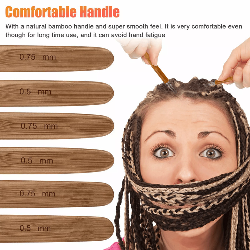 10PCS Bamboo Handle Crochet Dreadlock Hook Needle Tool Set For Braiding Hair Making Repair Wig Weav 3