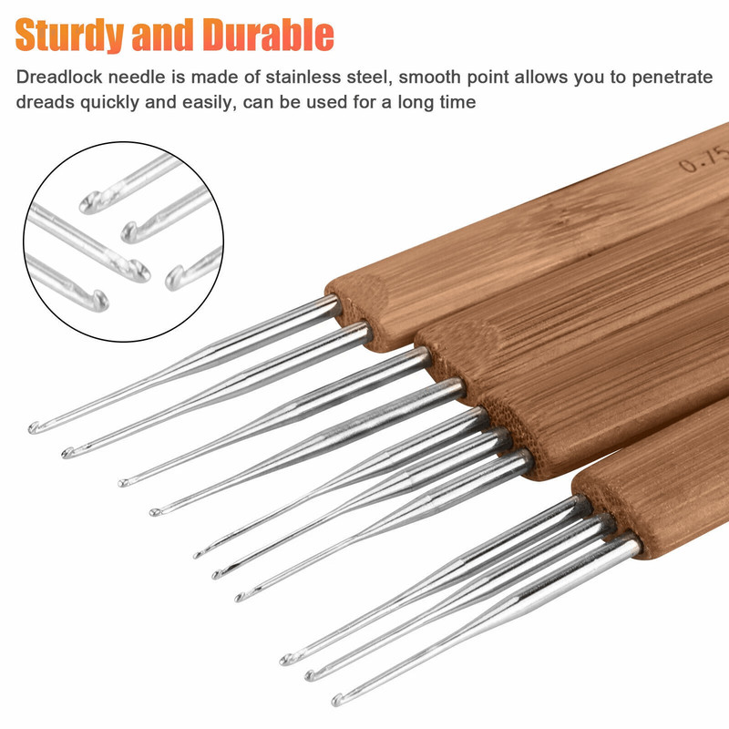 10PCS Bamboo Handle Crochet Dreadlock Hook Needle Tool Set For Braiding Hair Making Repair Wig Weav 1