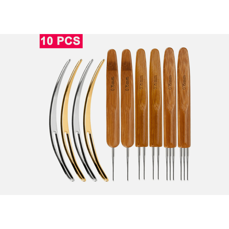 10PCS Bamboo Handle Crochet Dreadlock Hook Needle Tool Set For Braiding Hair Making Repair Wig Weav 0