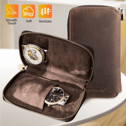 leather watch storage box organizer, portable travel jewelry display case pouch