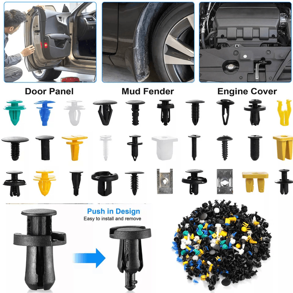 Auto Body Push Pin Rivet Trim Panel Clips Kit Plastic Fastener Set For Car Door Fender Bumper Hond