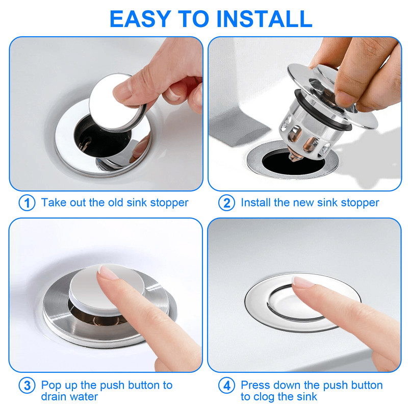 Universal Sink Plug Stopper Bathroom Core Bounce Washbasin Pop Up Drain Filter Stainless Steel Basi 4