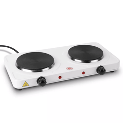 dual portable electric hot plate, double burner cast iron stove for kitchen, camping & travel