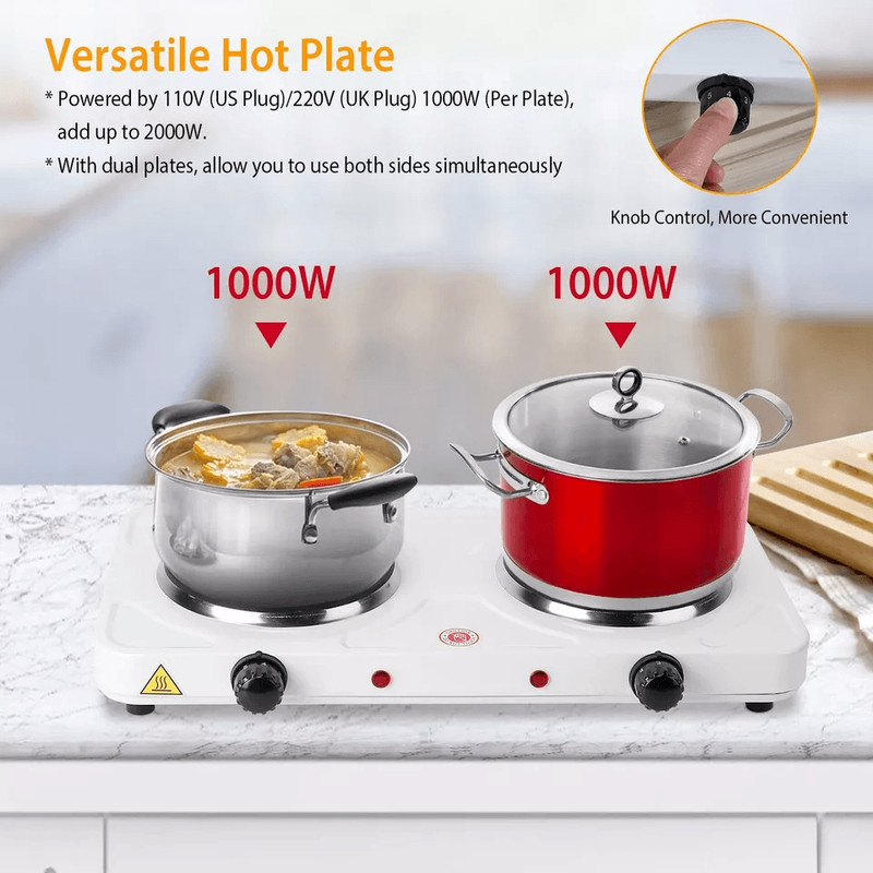 Dual Portable Electric Hot Plate Double Burner Cast Iron Stove For Kitchen Camping Travel 2