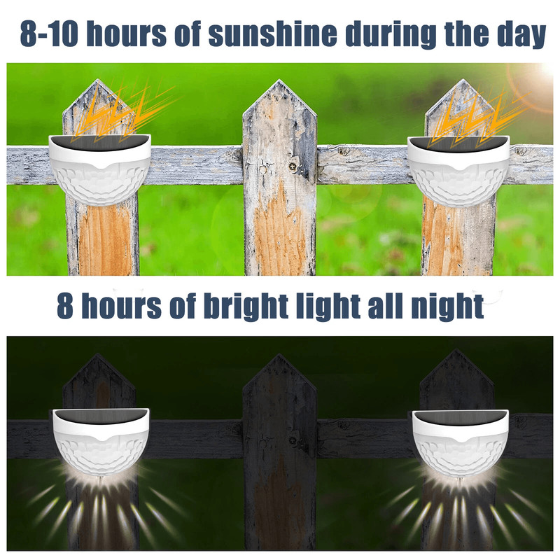 2Pcs Solar Fence LED Lights  IP55 Waterproof Outdoor Wall Mount Lamps For Garden Yard Patio And Dri 6