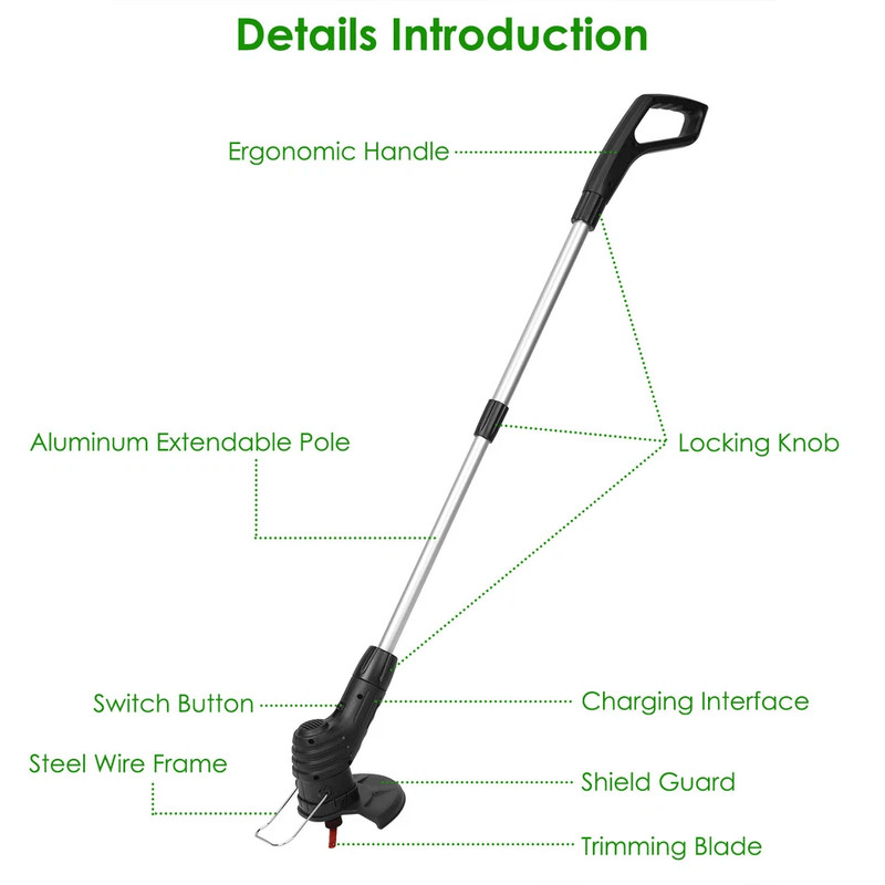 Electric Weed Grass String Trimmer Mower Portable Garden Lawn Grass Edger With Rechargeable Battery 7