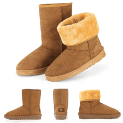 women's faux fur suede mid-calf winter snow boots, warm, stylish & comfortable