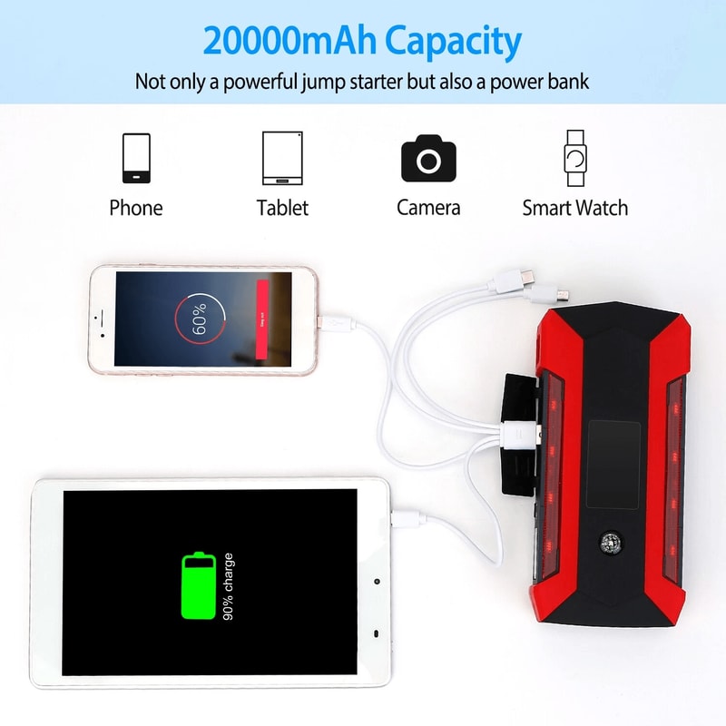 Car Jump Starter Booster Jumper Box Power Bank Battery Charger 1000A 20000mAh Vehicle SUV Truck Eme 10