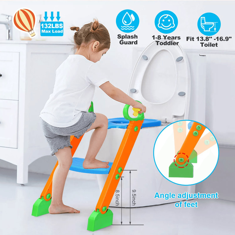Baby Kid Training Toilet Potty Trainer Seat Chair With Toddler Ladder Step Up Stool Adjustable Fold 4