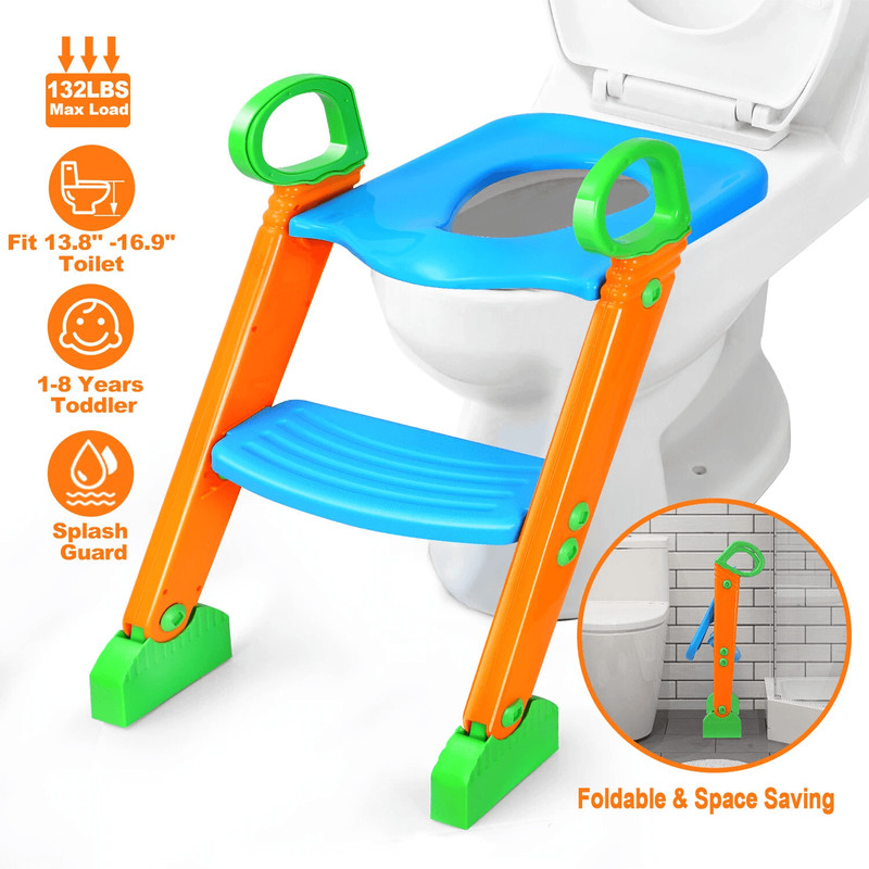 Baby Kid Training Toilet Potty Trainer Seat Chair With Toddler Ladder Step Up Stool Adjustable Fold 5