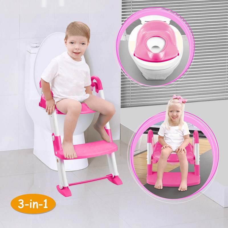 Baby Kid Training Toilet Potty Trainer Seat Chair With Toddler Ladder Step Up Stool Adjustable Fold 9