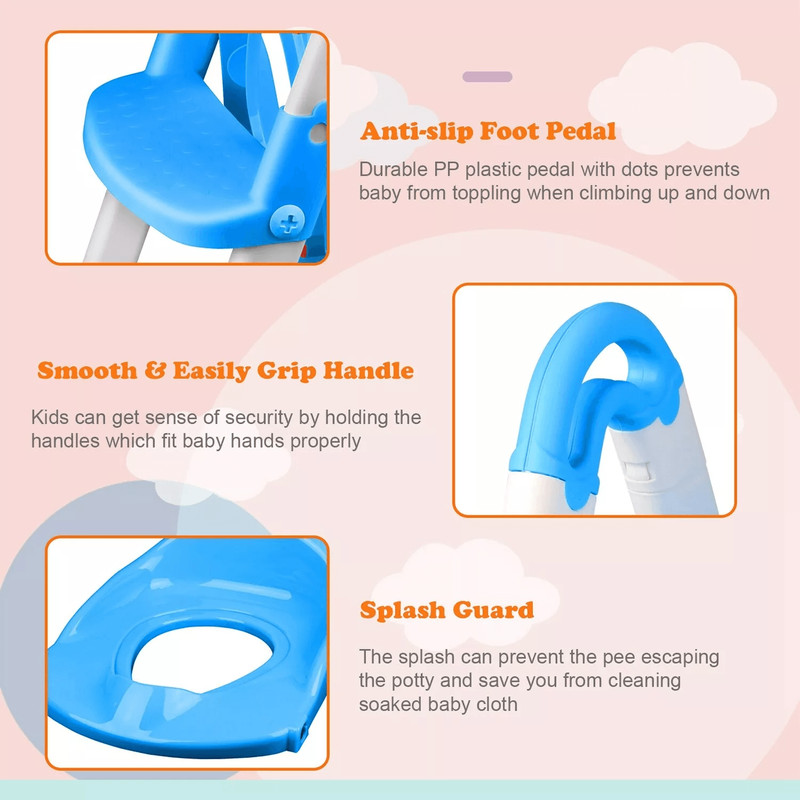 Baby Kid Training Toilet Potty Trainer Seat Chair With Toddler Ladder Step Up Stool Adjustable Fold 12