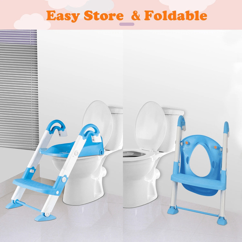 Baby Kid Training Toilet Potty Trainer Seat Chair With Toddler Ladder Step Up Stool Adjustable Fold 15