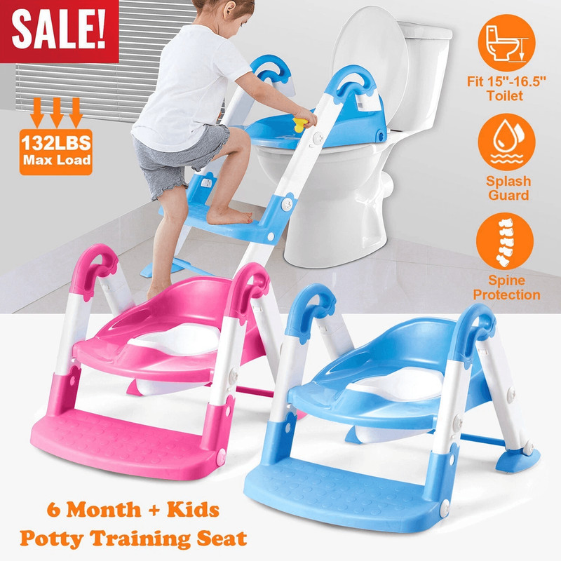 Baby Kid Training Toilet Potty Trainer Seat Chair With Toddler Ladder Step Up Stool Adjustable Fold 8
